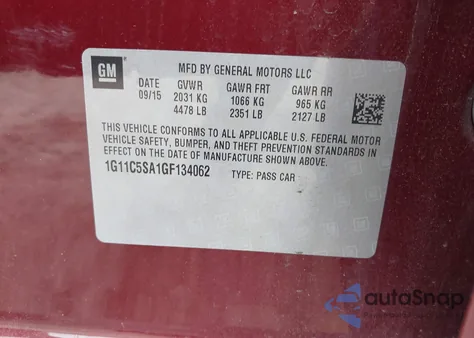 2016 Chevrolet Malibu Limited Lt z USA, uszkodzony, nr VIN 1G11C5SA1GF134062